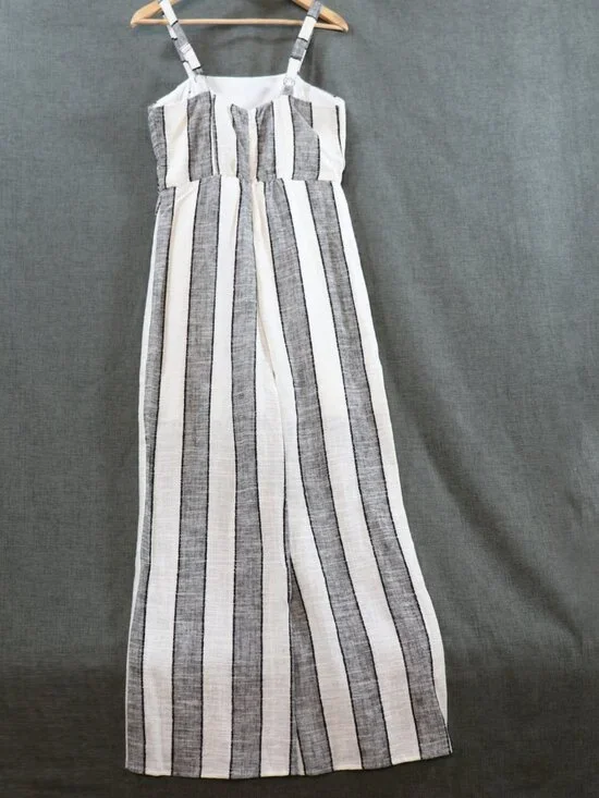 Urban Romantics Linen Blend Wide Leg Striped Jumpsuit Romper Womens M Sleeveless - Picture 14 of 15